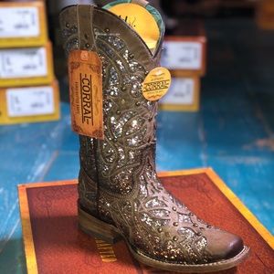 Corral Glitter inlay Square Toe Boots